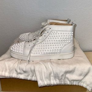 White Chrisitan Louboutin Spike Sneakers